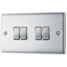 British General Nexus Metal 20A 16AX 4-Gang 2-Way Light Switch  Polished Chrome