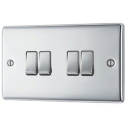 British General Nexus Metal 20A 16AX 4-Gang 2-Way Light Switch  Polished Chrome