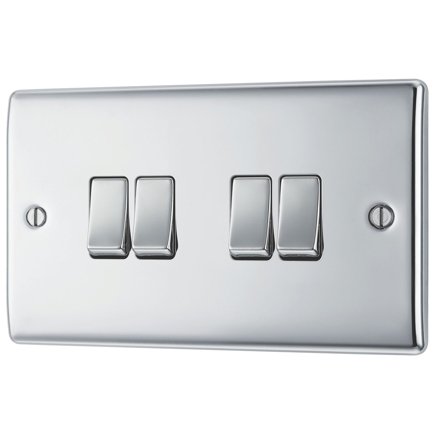 British General Nexus Metal 20A 16AX 4-Gang 2-Way Light Switch Polished Chrome (809XG)