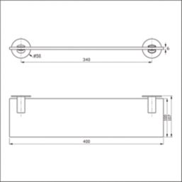 Swirl Caldew Black Stainless Steel, Tempered Glass & Zinc Alloy Bathroom Shelf 400mm x 107mm x 50mm