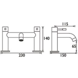 Bristan Mila Black 140mm Deck Mounted Lever 2 Tap Holes Bath Mixer Tap