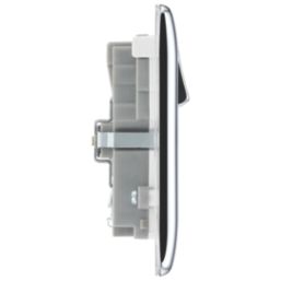 British General Nexus Metal 13A 2-Gang SP Switched Socket + 3A 45W 2-Outlet Type A & C USB Charger Polished Chrome with White Inserts