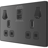 British General Evolve 13A 2-Gang SP Switched Socket + 3A 2-Outlet Type A & C USB Charger Black with Black Inserts