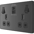 British General Evolve 13A 2-Gang SP Switched Socket + 3A 2-Outlet Type A & C USB Charger Black with Black Inserts