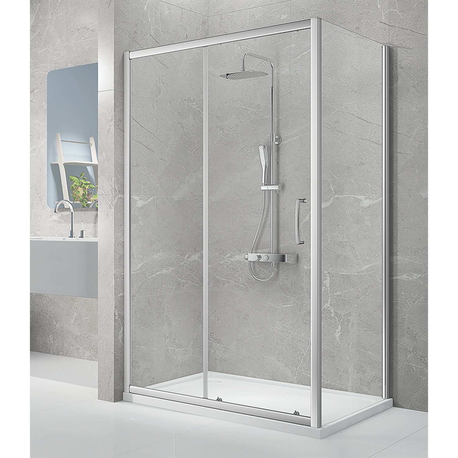 Triton Neo Eight Framed Rectangular Sliding Door Shower Enclosure Chrome 1100mm x 760mm x 1900mm (810TK)