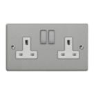Varilight  13A 2-Gang 2-Pole Switched Socket Brushed Steel  with White Inserts