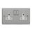 Varilight  13A 2-Gang 2-Pole Switched Socket Brushed Steel  with White Inserts