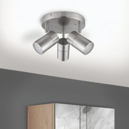 LAP Telloy Round 3-Light Bathroom Spotlight Brushed Steel
