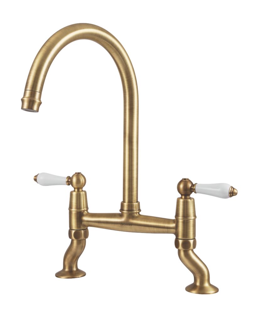 Clearwater Elegance Dual-Lever Mixer Tap Brushed Brass PVD - Screwfix