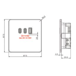Knightsbridge  5A 63W 3-Outlet Type A & C USB Socket Matt White with White Inserts