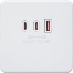 Knightsbridge  5A 63W 3-Outlet Type A & C USB Socket Matt White with White Inserts