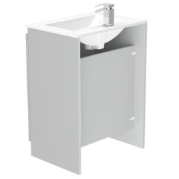 Newland  Double Door Floor Standing Vanity Unit with Basin Matt Pearl Grey 600mm x 450mm x 840mm