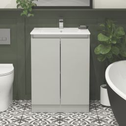 Newland  Double Door Floor Standing Vanity Unit with Basin Matt Pearl Grey 600mm x 450mm x 840mm