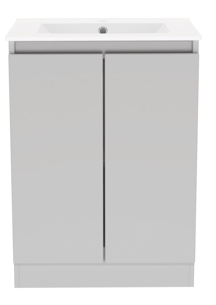 Newland Double Door Floor Standing Vanity Unit with Basin Matt Pearl ...
