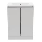 Newland  Double Door Floor Standing Vanity Unit with Basin Matt Pearl Grey 600mm x 450mm x 840mm