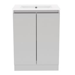 Newland  Double Door Floor Standing Vanity Unit with Basin Matt Pearl Grey 600mm x 450mm x 840mm