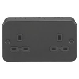 Knightsbridge MR9000UTB 13A 2-Gang Unswitched Metal Clad Double Socket Black with Black Inserts