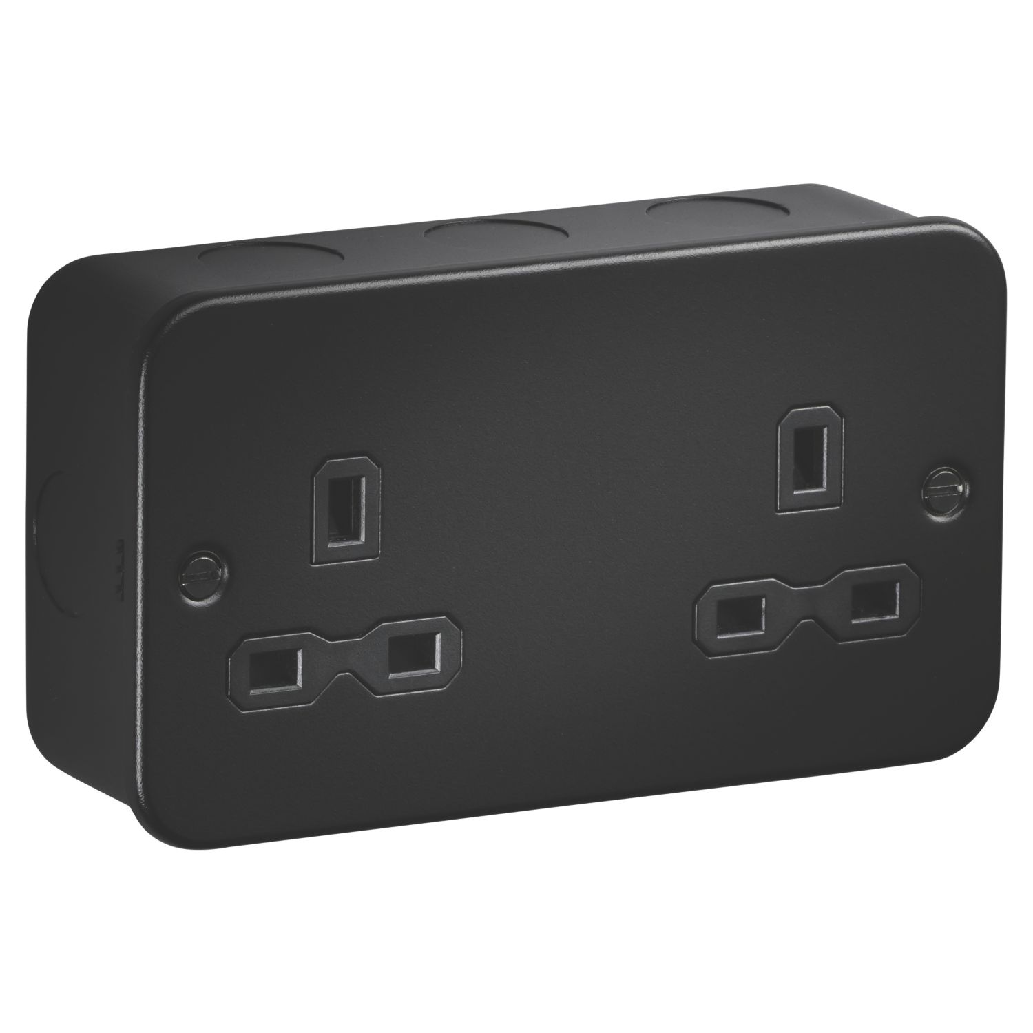 Knightsbridge MR9000UTB 13A 2-Gang Unswitched Metal Clad Double Socket Black with Black Inserts (812AM)