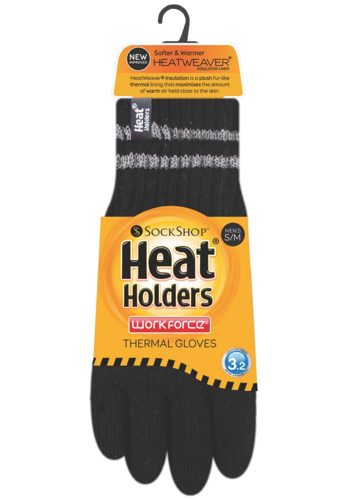 SockShop Heat Holders Thermal Gloves Black Small Medium Screwfix