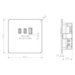 Knightsbridge Screwless 5A 63W 3-Outlet Type A & C USB Socket Antique Brass with Black Inserts