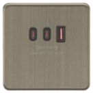Knightsbridge Screwless 5A 63W 3-Outlet Type A & C USB Socket Antique Brass with Black Inserts