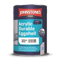 Johnstones Trade 5Ltr Brilliant White Eggshell Mid-Sheen Acrylic Multi Surface Paint