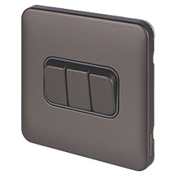 Schneider Electric Lisse Deco 10AX 3-Gang 2-Way Light Switch  Mocha Bronze with Black Inserts