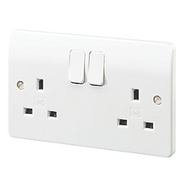 MK Logic Plus Rapid Fix 13A 2-Gang DP Switched Socket White  with White Inserts
