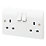 MK Logic Plus Rapid Fix 13A 2-Gang DP Switched Socket White  with White Inserts