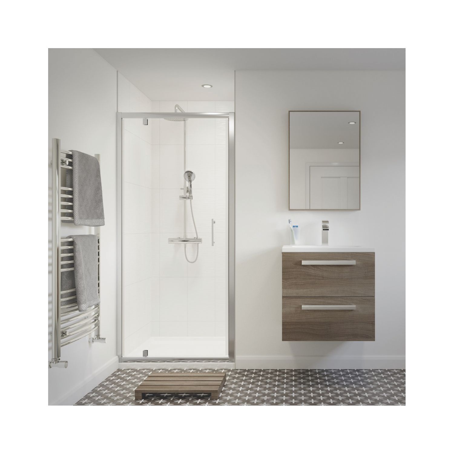 Framed Rectangular Pivot Shower Door Polished Silver 760mm x 1850mm (814RJ)