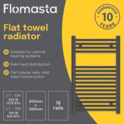 Flomasta 800mm x 500mm 1239BTU Black Flat  Towel Radiator