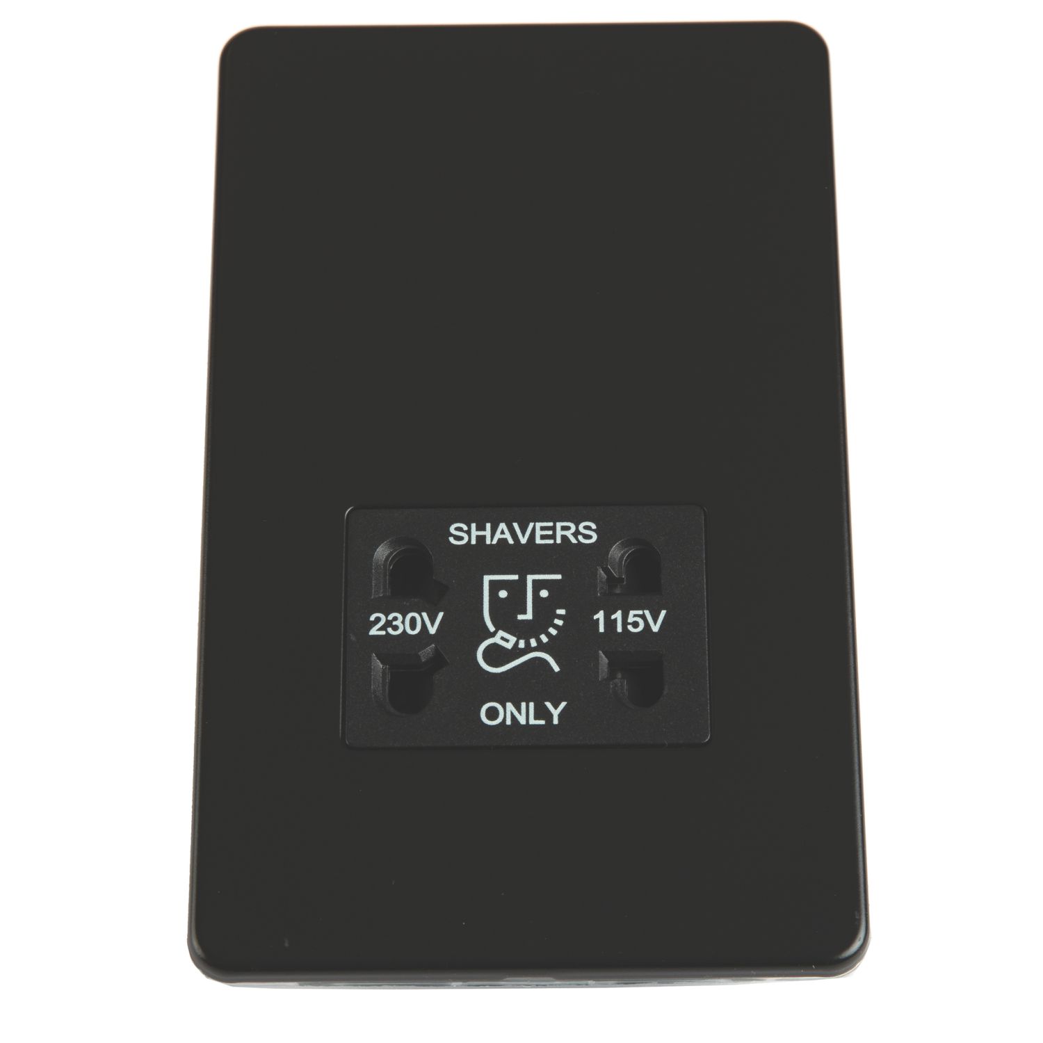 MARK 2-Gang Dual Voltage Shaver Socket 115/230V Matt Black with Colour-Matched Inserts (814TW)