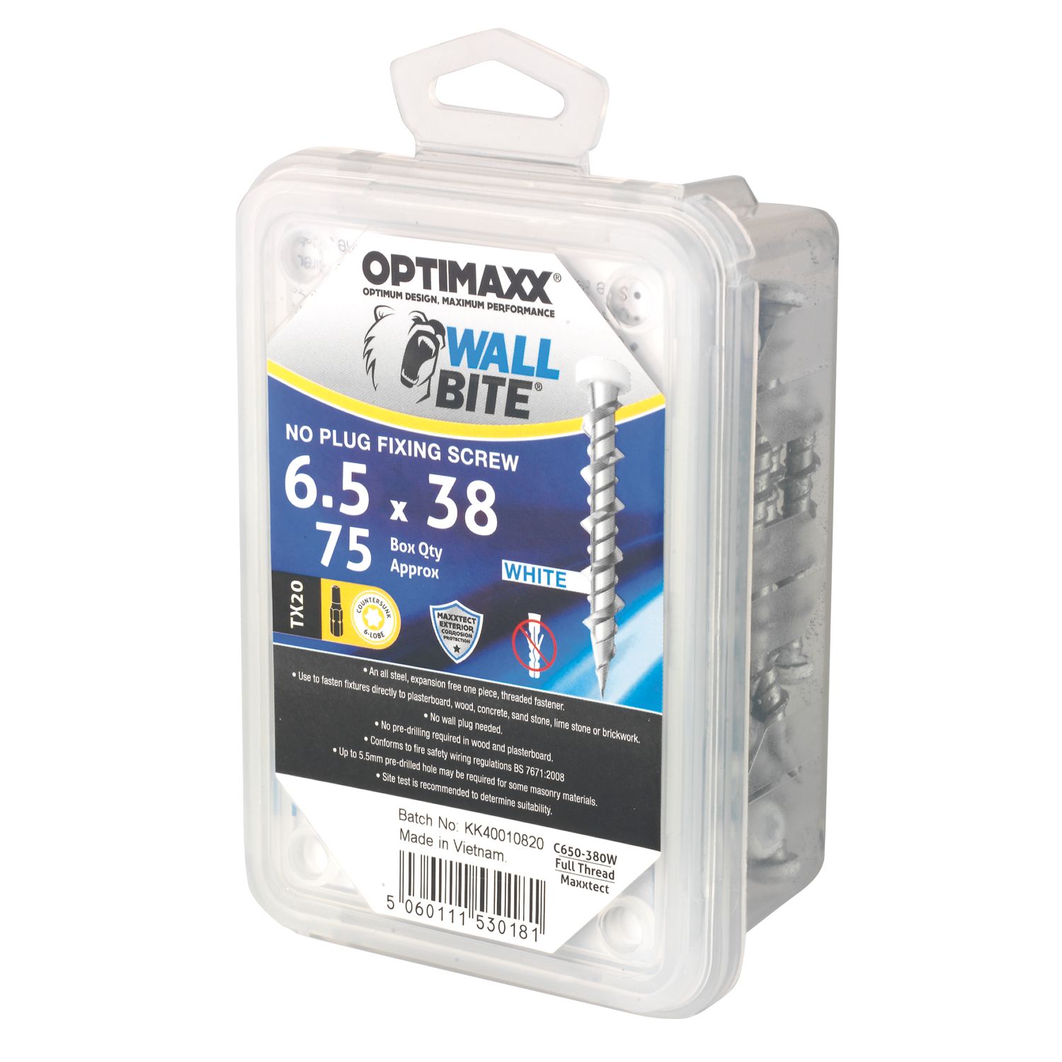 Optimaxx TX Raised Self Tapping Masonry Screws 6.5mm x 38mm 75 Pack (814TY)