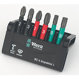 Wera Bit-Check 6 Impaktor 1 1/4" Hex Shank Mixed Bit Set 6 Pieces