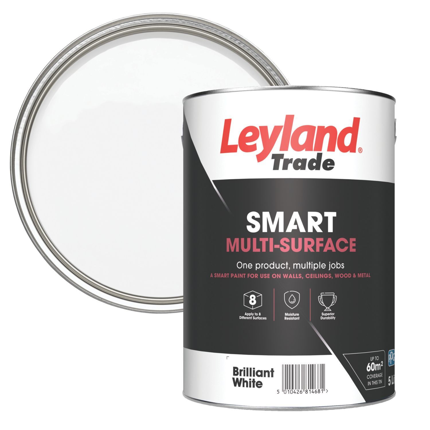 Leyland Trade 5Ltr Brilliant White Eggshell Emulsion Multi Surface Paint (815PT)