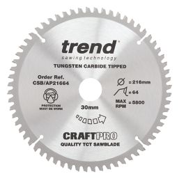 Trend CraftPro Aluminium/Plastic Circular Saw Blade 216mm x 30mm 64T