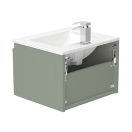 Newland  Single Drawer Wall-Mounted Vanity Unit with Basin Matt Sage Green 500mm x 450mm x 370mm