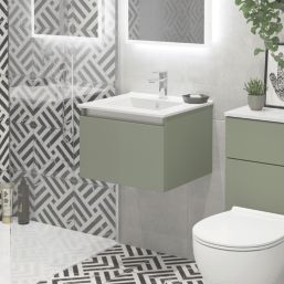 Newland  Single Drawer Wall-Mounted Vanity Unit with Basin Matt Sage Green 500mm x 450mm x 370mm