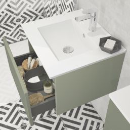 Newland  Single Drawer Wall-Mounted Vanity Unit with Basin Matt Sage Green 500mm x 450mm x 370mm