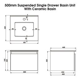 Newland  Single Drawer Wall-Mounted Vanity Unit with Basin Matt Sage Green 500mm x 450mm x 370mm