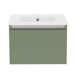 Newland  Single Drawer Wall-Mounted Vanity Unit with Basin Matt Sage Green 500mm x 450mm x 370mm