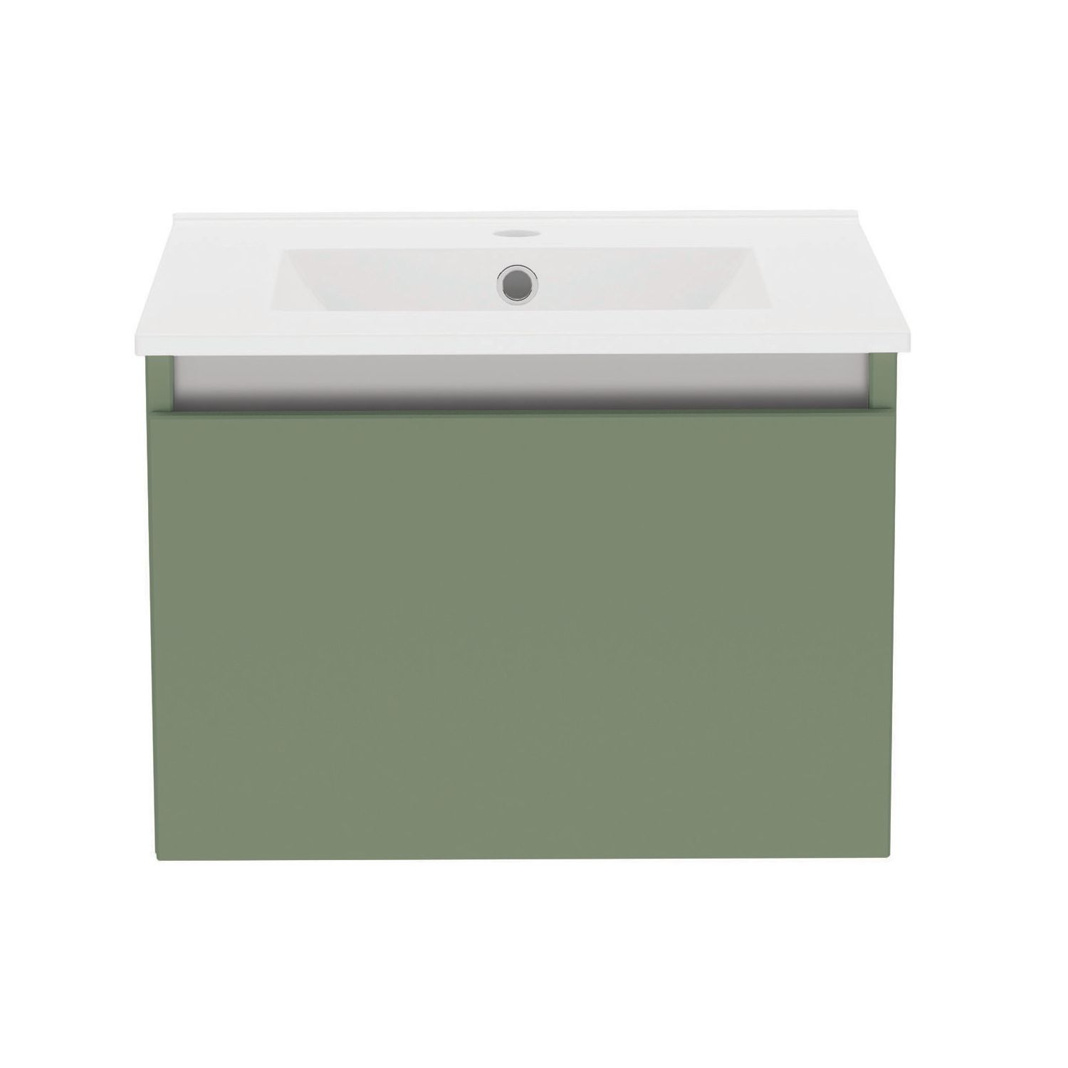 Newland Single Drawer Wall-Mounted Vanity Unit with Basin Matt Sage Green 500mm x 450mm x 370mm (815RN)
