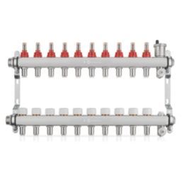 JG Underfloor 10 Port LowFit Underfloor Heating Manifold Brushed Steel -  Screwfix