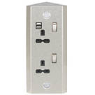 Knightsbridge  13A 2-Gang SP Switched Socket + 2.4A 2-Outlet Type A USB Charger Stainless Steel with Black Inserts