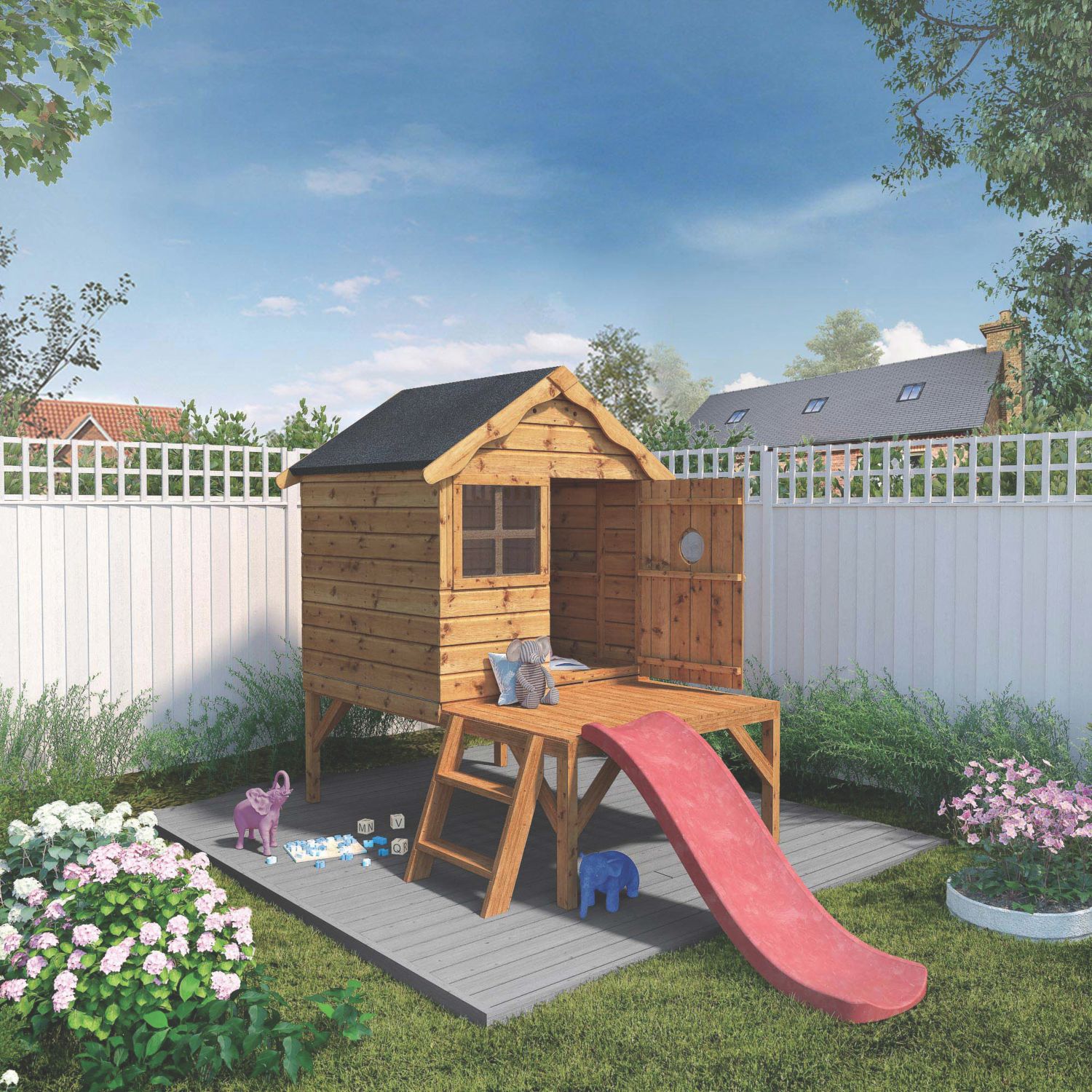 Mercia Snug 4' x 6' (Nominal) Timber Playhouse with Tower & Slide (815YL)