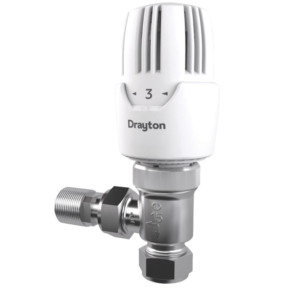 Drayton RT414 White Angled Thermostatic TRV 15mm x 1/2 - Screwfix