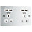 LAP  13A 2-Gang Unswitched Socket + 4.2A 10.5W 4-Outlet Type A USB Charger Polished Chrome with White Inserts