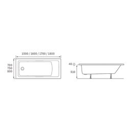 Colorado  Single-Ended Bath Acrylic No Tap Holes 1800mm x 800mm
