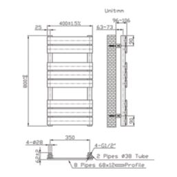 Flomasta Flat Bar 800mm x 400mm 1075BTU Anthracite Vertical Designer Radiator