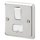 MK Albany Plus 13A Switched Fused Spur  Brushed Stainless Steel with White Inserts